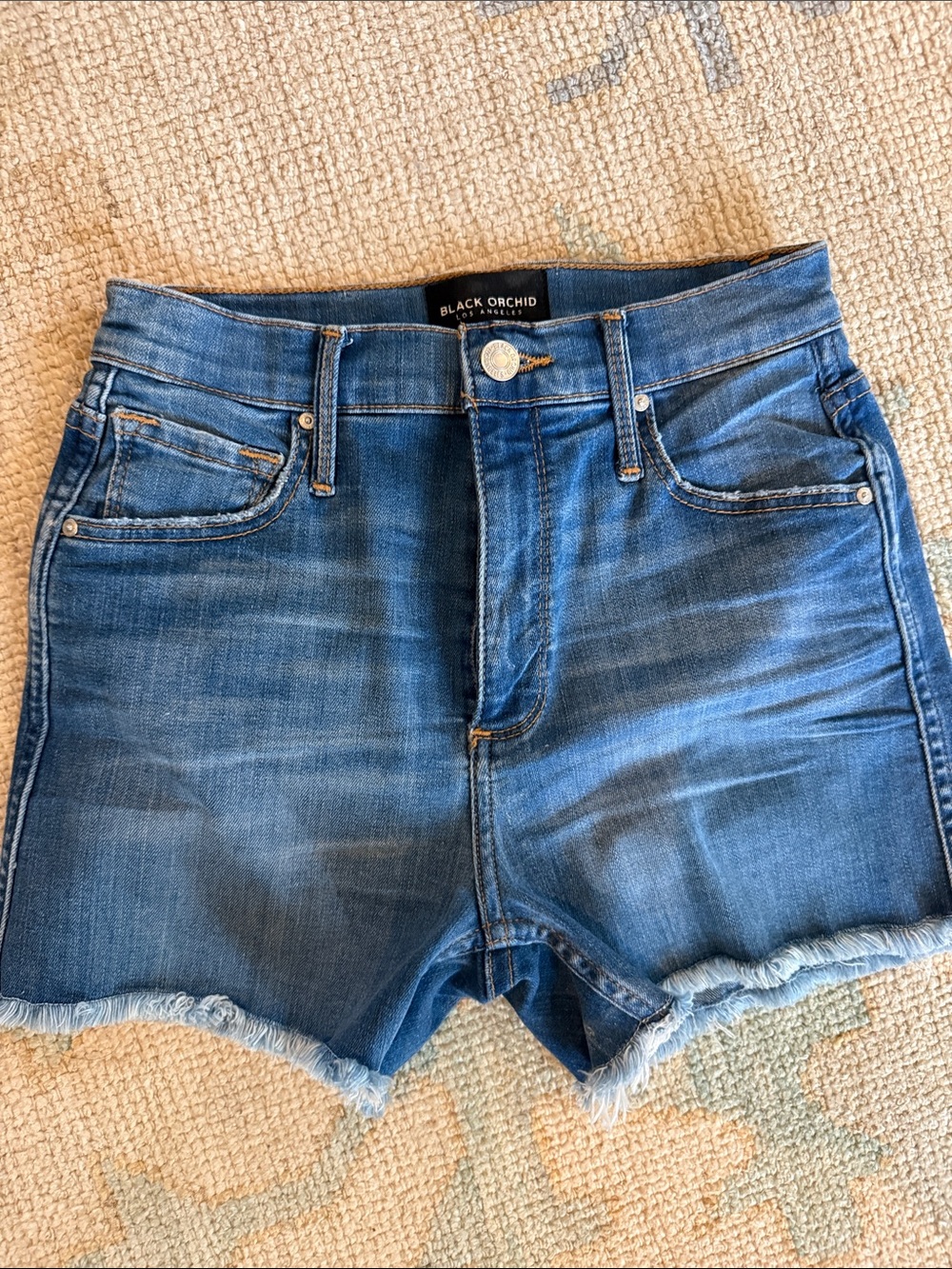 Black Orchid Denim High-Rise Cutoff Shorts - Medium Blue Wash